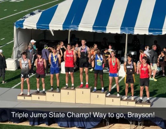 Congrats Brayson on your State Championship in triple jump.   Great work.