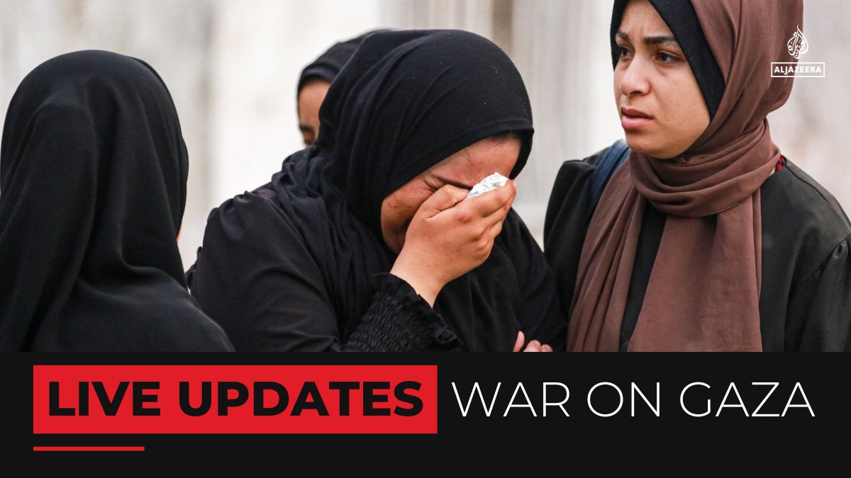 AJEnglish's tweet photo. Israeli air attacks on a UN-operated school sheltering forcibly displaced Palestinians in central Gaza killed dozens, including children, as Israel continues its bombardment across the besieged enclave.

🔴 Follow our LIVE coverage: https://t.co/zgxOMdrpGD https://t.co/XOfh0bmWD9