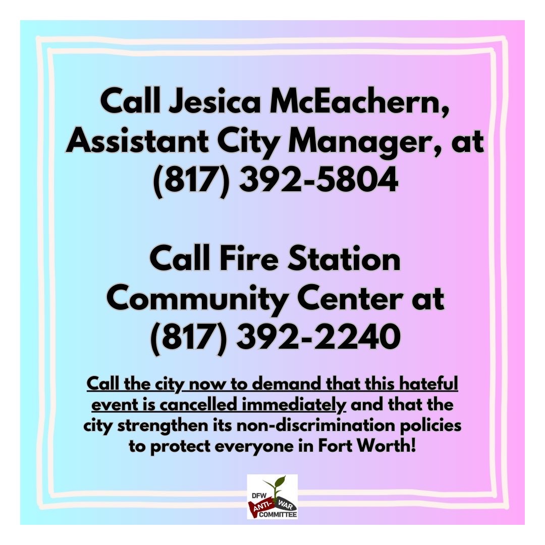 Join us in demanding that Fort Worth follow their own non-discrimination policies and shut down this openly Transphobic program hosted at the Fire Station Community Center!