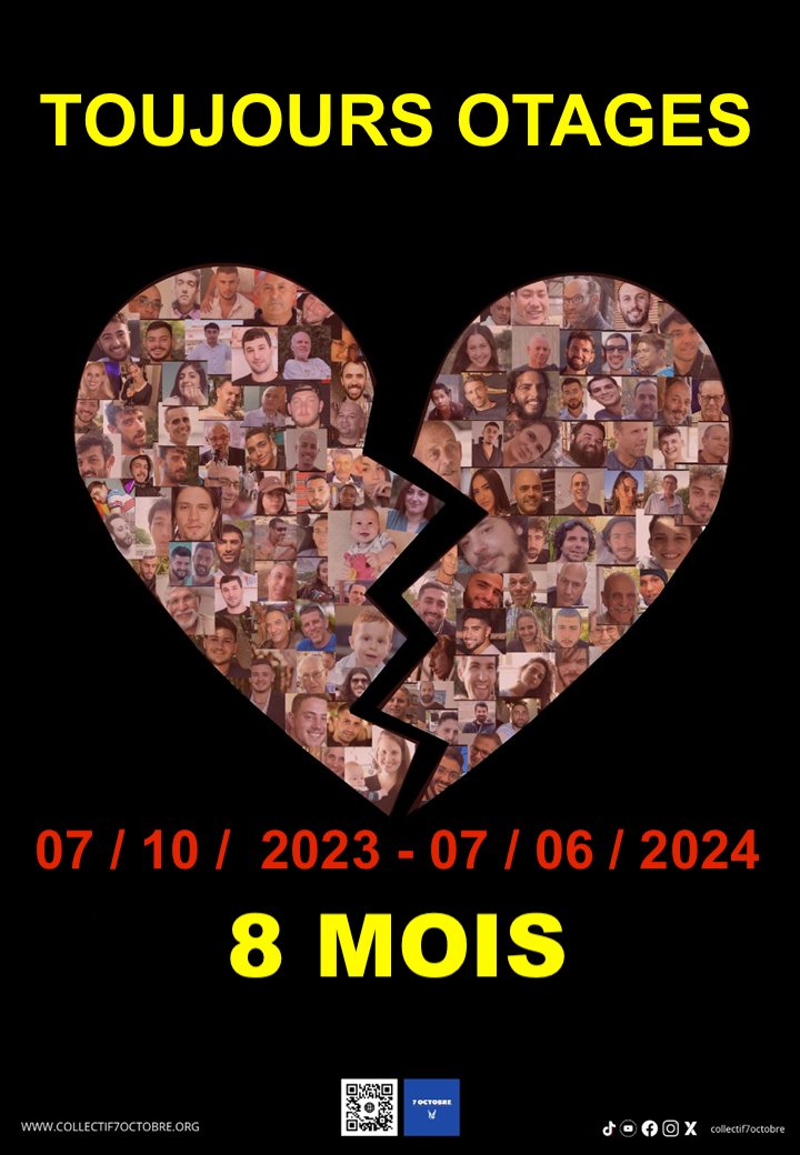 tous7octobre's tweet image. 8 mois sont passés depuis le 7 octobre. 
Pourtant pour les otages, ce 7 octobre est un jour sans fin... qui les a plongés dans les ténèbres.
Parce que nous refusons qu'ils soient oubliés, rappelons  que les islamistes du Hamas et leurs alliés détiennent encore 124 otages !…