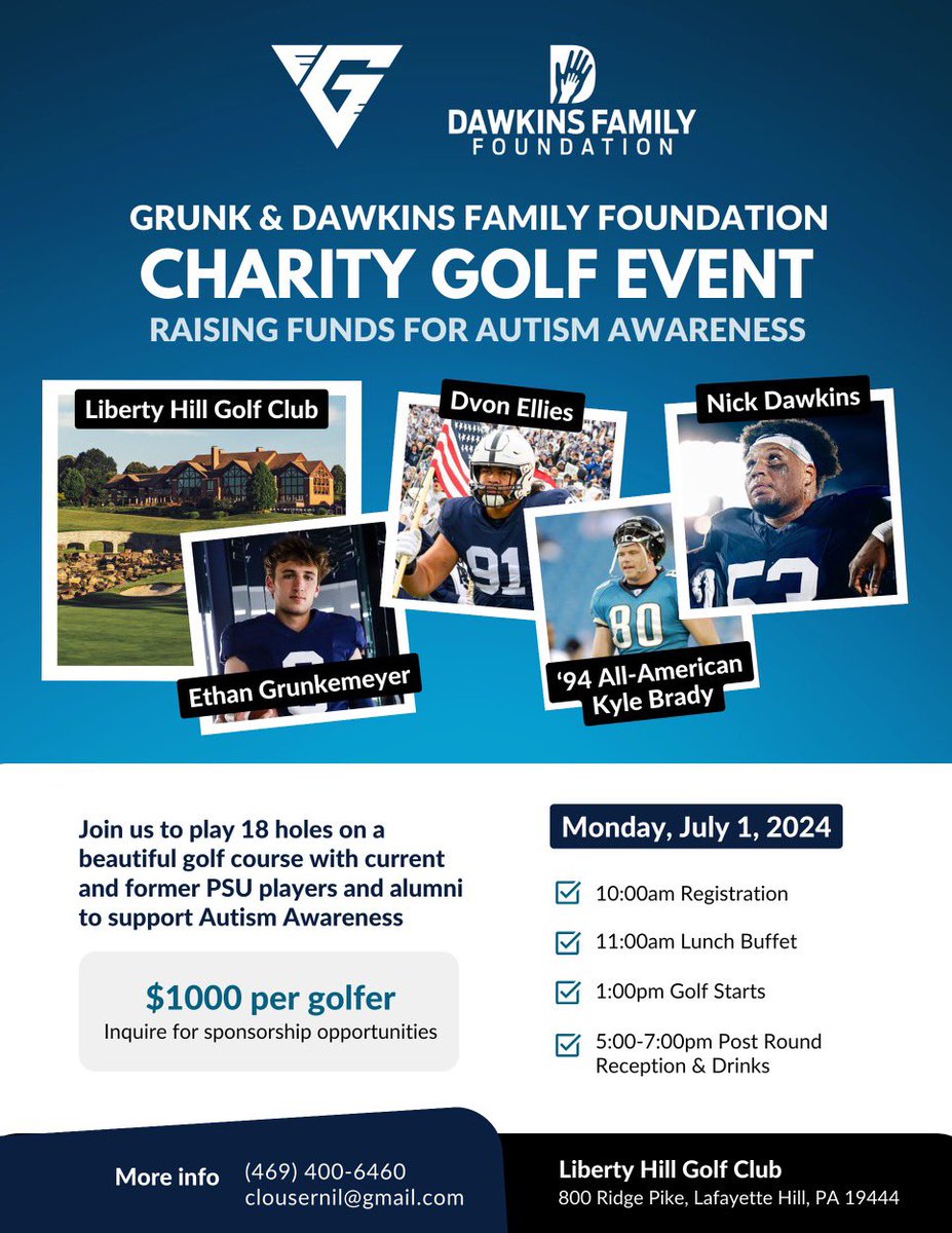 e_grunkemeyer's tweet photo. I am super excited to announce that we will be partnering up with Dawkins Family Foundation for our upcoming charity golf event to raise funds for autism awareness at Liberty Hill Golf Club. Any donations are greatly appreciated.

Donation link
https://t.co/KOaoHGA5Rh https://t.co/WuoapMOJsX