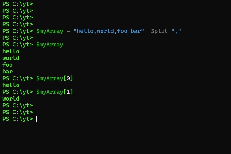 realtauseed's tweet image. 🚀 PowerShell tip:
Use the `Split` function to split strings into arrays, without needing to use `regex`!
Example: `$myArray = "hello,world,foo,bar" -Split ","`
Level up your PowerShell game with this handy trick! 💻
#PowerShellTips #Productivity