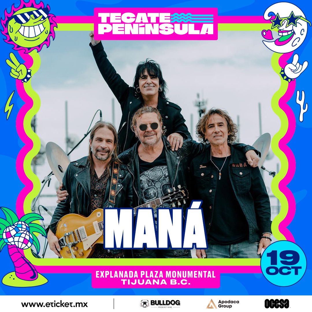 ¡MANÁ! 🔥 La banda de rock mas importante de México llegará para clavarse en la historia de #TecatePeninsula 🎸 <a href="/manaoficial/">Maná</a> 

☀️ #PreventaCitibanamex 14 de Junio
🐚 Venta libre a partir del 15 de Junio
🌊 Boletos a través de Eticket