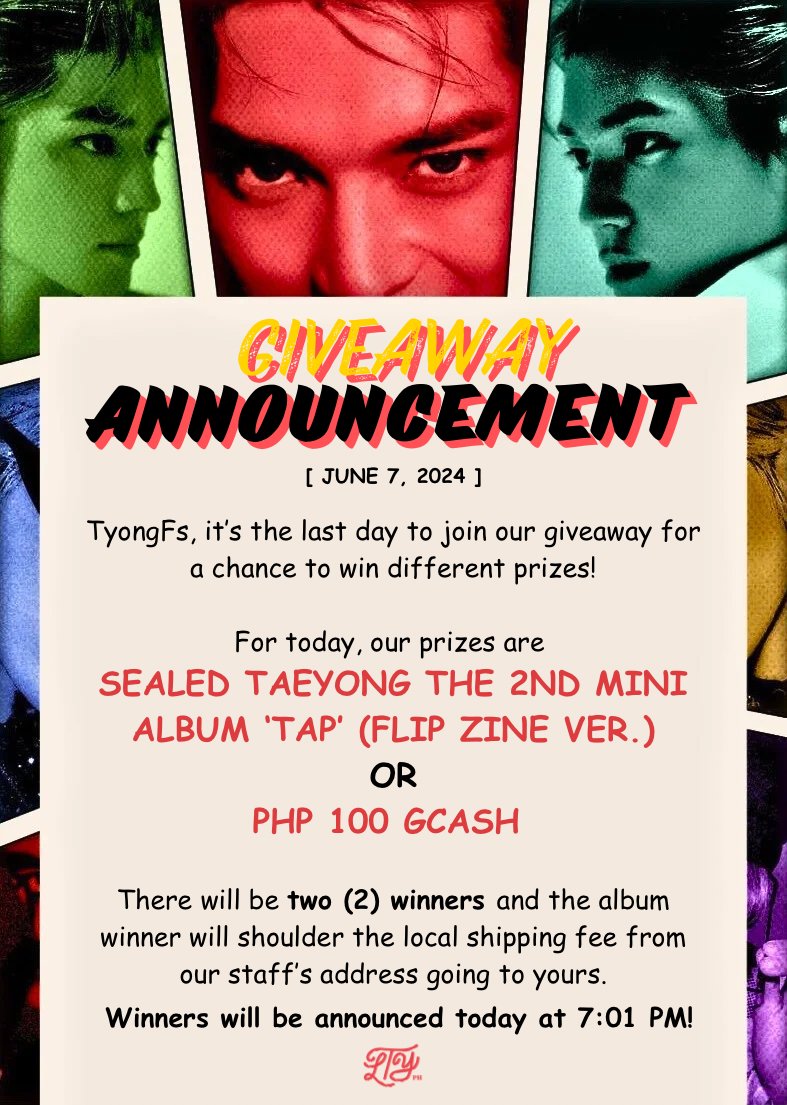 NCT_TAEYONGPH's tweet photo. [STAFF POST] It's the last day of our daily giveaways but don't worry, register to our Online Hangout to win more prizes. 🤩

🌹 https://t.co/CUIgmXayhx

For today, check the mechanics for a chance to win either a 'TAP (Flipzine Ver.)' album or PHP 100!

#AcrossTheMulTYONGverse https://t.co/EdHlBxRGuF