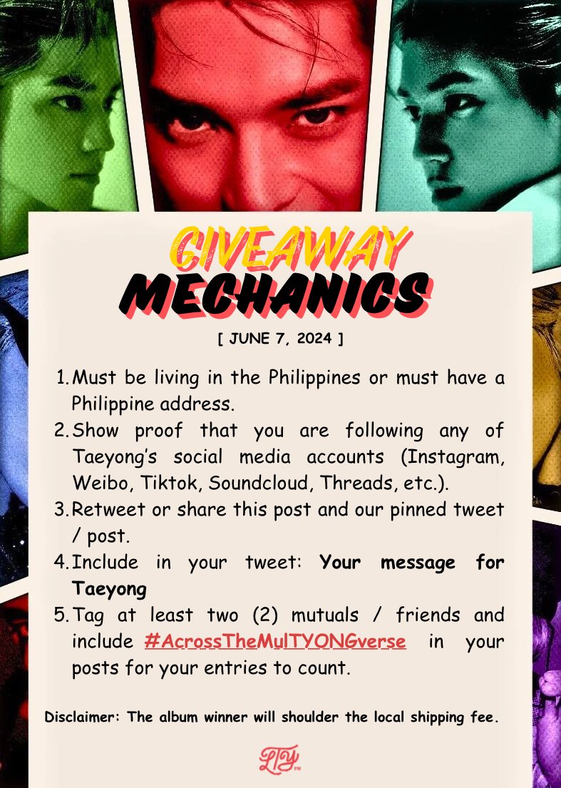 NCT_TAEYONGPH's tweet photo. [STAFF POST] It's the last day of our daily giveaways but don't worry, register to our Online Hangout to win more prizes. 🤩

🌹 https://t.co/CUIgmXayhx

For today, check the mechanics for a chance to win either a 'TAP (Flipzine Ver.)' album or PHP 100!

#AcrossTheMulTYONGverse https://t.co/EdHlBxRGuF