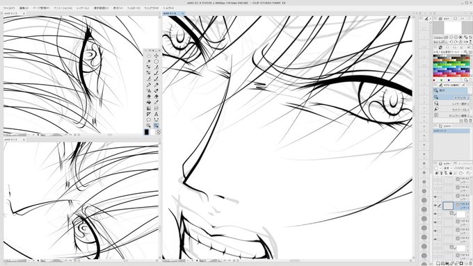 この前のシャロンの絵と比べると次のシャロンの絵は少し男前系になるかも?😏
男前系?🙄
クリスタで描いてる時に使い辛い点はキャンバスとナビゲーターが連動してないのでキャンバスを回転させてもナビゲーターはそのままで位置を変えようとしても向きが違うので思った位置に移動させられない!😖 