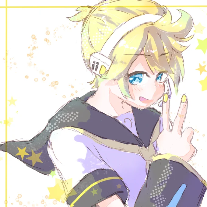 フラーレンC60さんの、ニッと笑う表情がキュートなレンくん!キラキラな雰囲気がステキなイラストだホー【】 #piapro #鏡音レン 