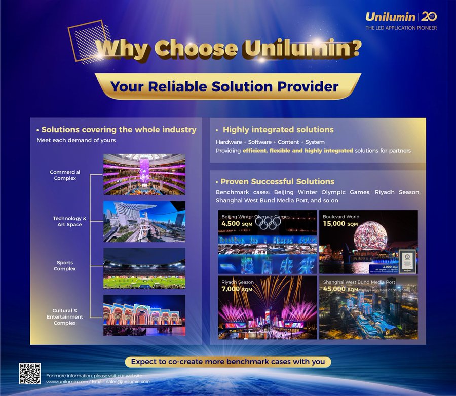 なぜUniluminを選びますか。弊社の９つの長所をご紹介させていただきます！
3．弊社は、ハードウェア、ソフトウェア、コンテンツ、システムを含む、成熟した、効率的なソリューションを提供でき、あらゆるシナリオでお客様のさまざまなご要望にお応えしています。
#LED