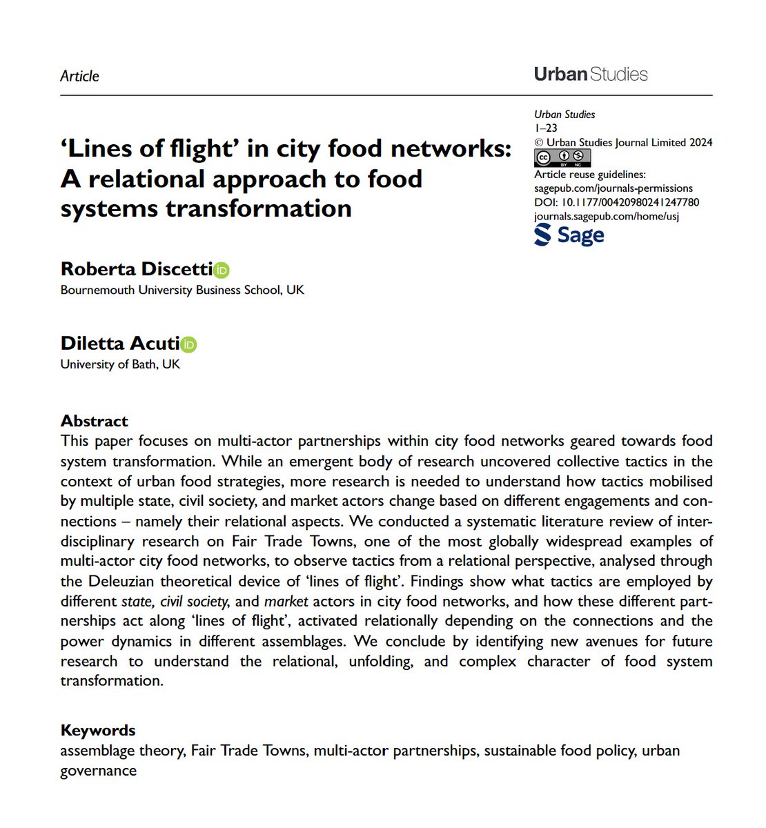 USJ_online's tweet photo. New #OpenAccess paper by @Robi_Discetti and Diletta Acuti focuses on #MultiActorPartnerships within city #FoodNetworks geared towards food system transformation
https://t.co/28amSbp4a6 https://t.co/E8ggOLgvhc