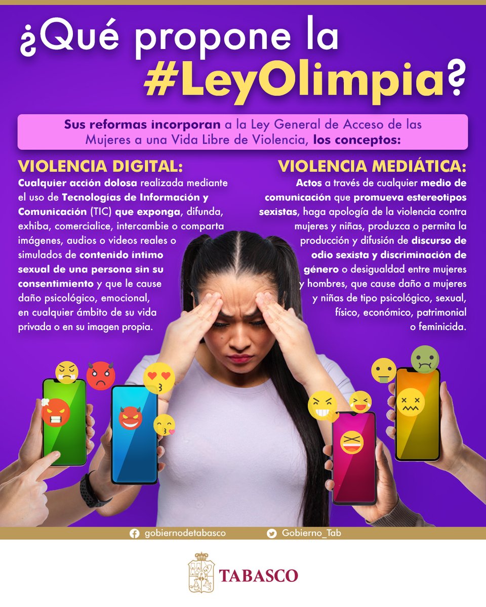 Gobdetabasco's tweet photo. 📚Ahora la ley castiga a quienes comparten contenido íntimo sin tu consentimiento. ¿Quieres saber más? A continuación te compartimos información relevante sobre la Ley Olimpia⬇️ https://t.co/6utObNn5zH