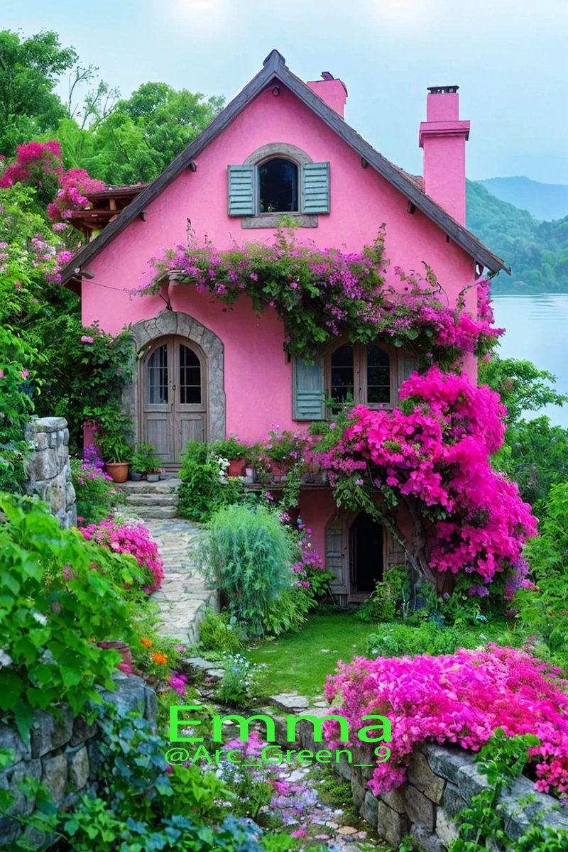 Arc_Green_9's tweet photo. Enchanting Pink Cottage Surrounded by Blossoming Beauty 🌸✨ https://t.co/SIiUl4Bh6i