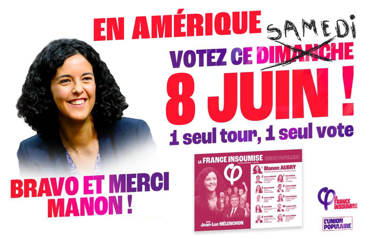InsoumisAmerica's tweet photo. Samedi 8 Juin en Amérique, impulsons la dynamique pour la métropole, et ayons la force de tout changer 🗳️💥🔥
🇨🇦 🇺🇲 Nous Insoumis•es d'Amérique du Nord, tenons à remercier notre tête de liste #ManonAubry et l'ensemble de ces colistier•es, pour cette magnifique et incroyable https://t.co/kofTe2cOXn