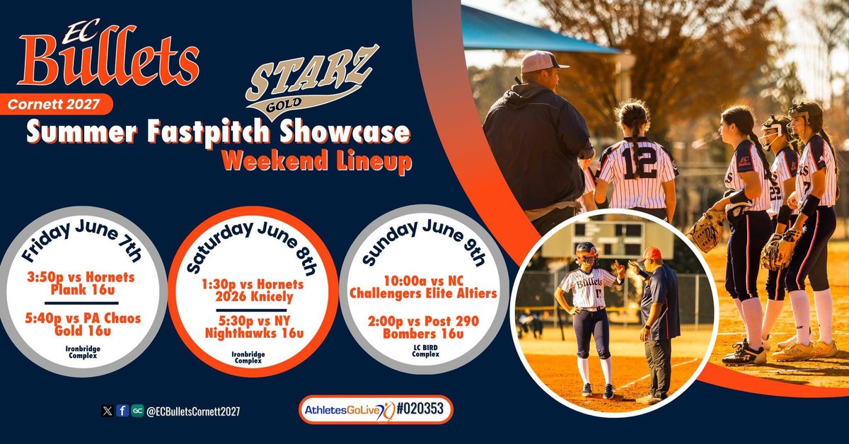 Can’t wait to get the summer season started this weekend in the STARZ summer showcase!📍Richmond, VA 
So excited!! 
<a href="/BulletsCornett/">EC Bullets Cornett</a> 
<a href="/EastCobbBullets/">EC Bullets Fastpitch</a> 
<a href="/SoftballRecruit/">Softball Recruit 🥎</a> 
<a href="/LegacyLegendsS1/">Legacy & Legends Softball</a> 
<a href="/ExtraInningSB/">EXTRA INNING SOFTBALL</a> 
<a href="/SBRRetweets/">Softball Recruiting Reposts</a>