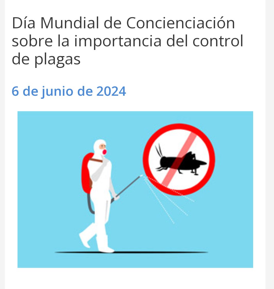 🇨🇺👴🏼
👉6/Junio👈
Día Mundial de Concienciación sobre la importancia del control de plagas
#CubaPorLaVida
#MunicipioNiquero
#DPSGranma