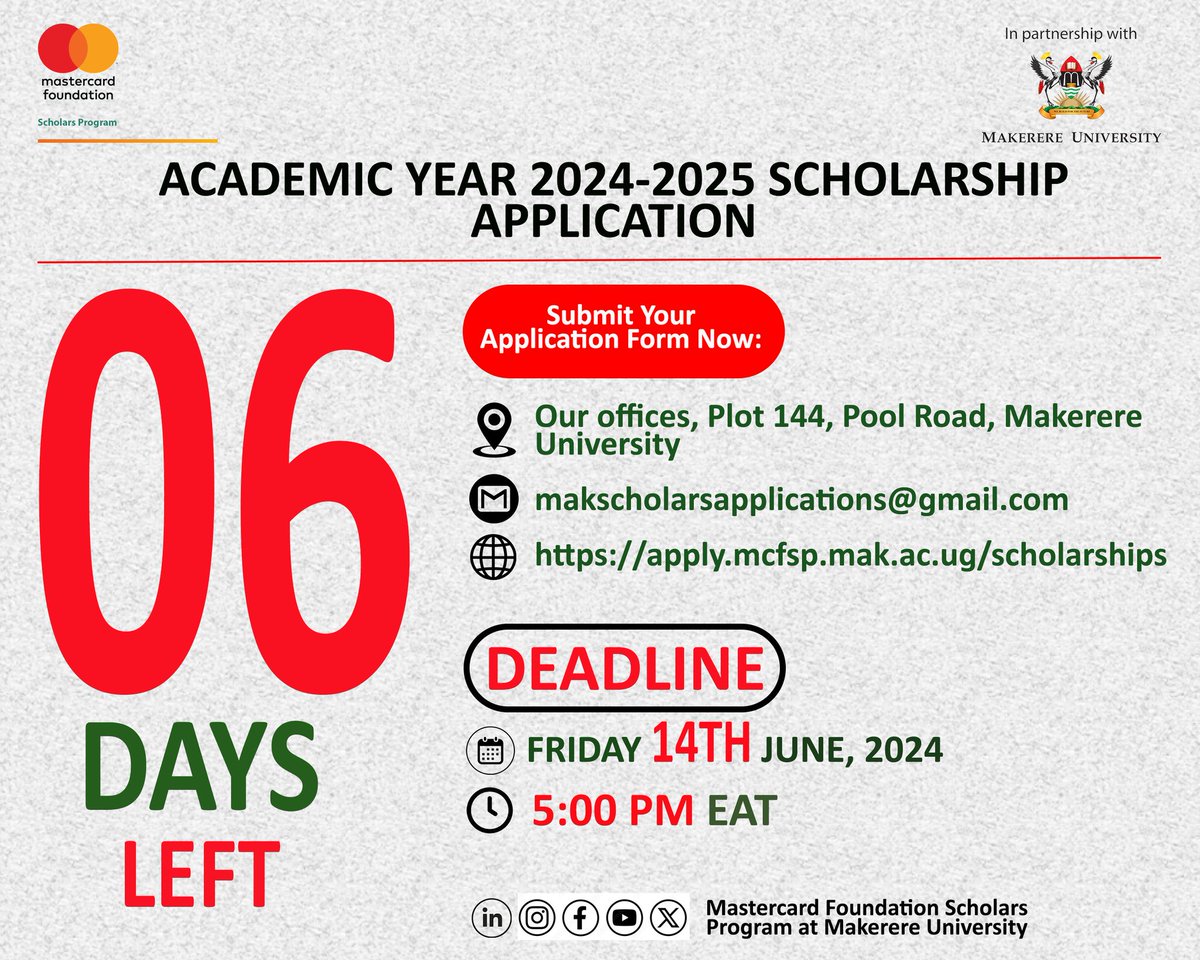 MCFMakerere's tweet photo. ๐๐ฎ๐ซ ๐๐ข๐ฆ ๐
๐จ๐ซ ๐๐ก๐๐ฌ๐ ๐๐
Our aim is to deepen inclusive University education and empower the youth to transform into leaders who will make meaningful contributions to national and regional development.
#StudyAtMak https://t.co/kkudCMUOga