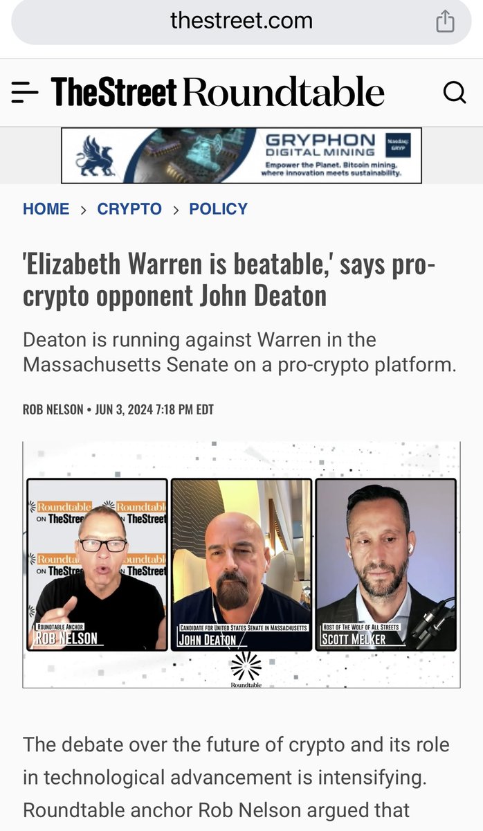 RT Media (@roundtablertb) on Twitter photo Elizabeth Warren is “beatable.”
See why the senator’s pro-crypto opponent <a href="/JohnEDeaton1/">John E Deaton</a> says so.
thestreet.com/crypto/policy/…
#cryptonews #cryptotrading #bitcoinnews #elizabethwarren #ethereum #biden <a href="/TheStreet/">TheStreet</a> <a href="/scottmelker/">The Wolf Of All Streets</a> Elizabeth Warren is “beatable.”
See why the senator’s pro-crypto opponent <a href="/JohnEDeaton1/">John E Deaton</a> says so.
thestreet.com/crypto/policy/…
#cryptonews #cryptotrading #bitcoinnews #elizabethwarren #ethereum #biden <a href="/TheStreet/">TheStreet</a> <a href="/scottmelker/">The Wolf Of All Streets</a>