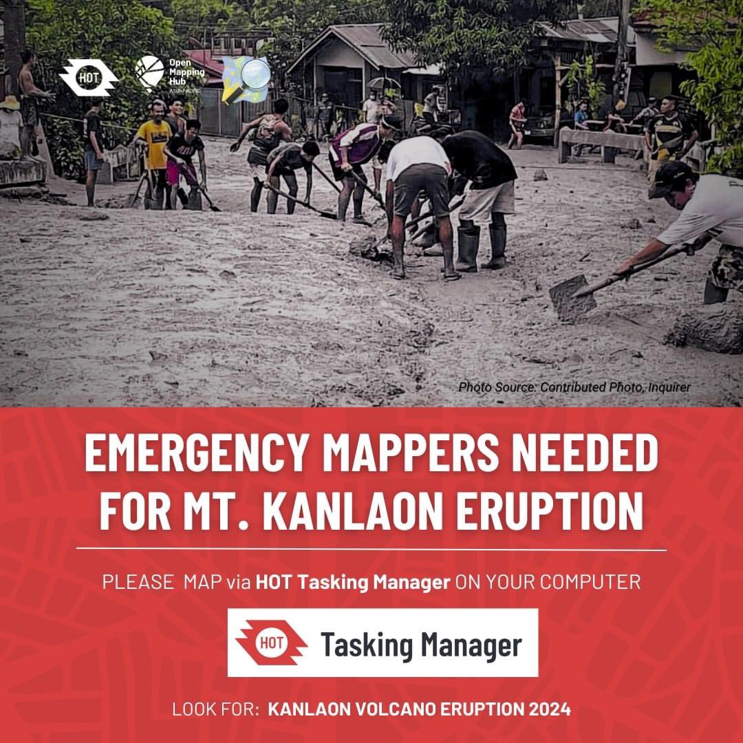 dfeyeandal's tweet photo. 🚨 HUMANITARIAN MAPPERS NEEDED 🚨
Let us help in locating buildings and settlements in Negros Island affected by the Mt. #Kanlaon volcanic eruption for faster response to affected communities through @mapswipe and HOT Tasking Manager! 🌋
#osm #osmph https://t.co/1BRHToLUR0