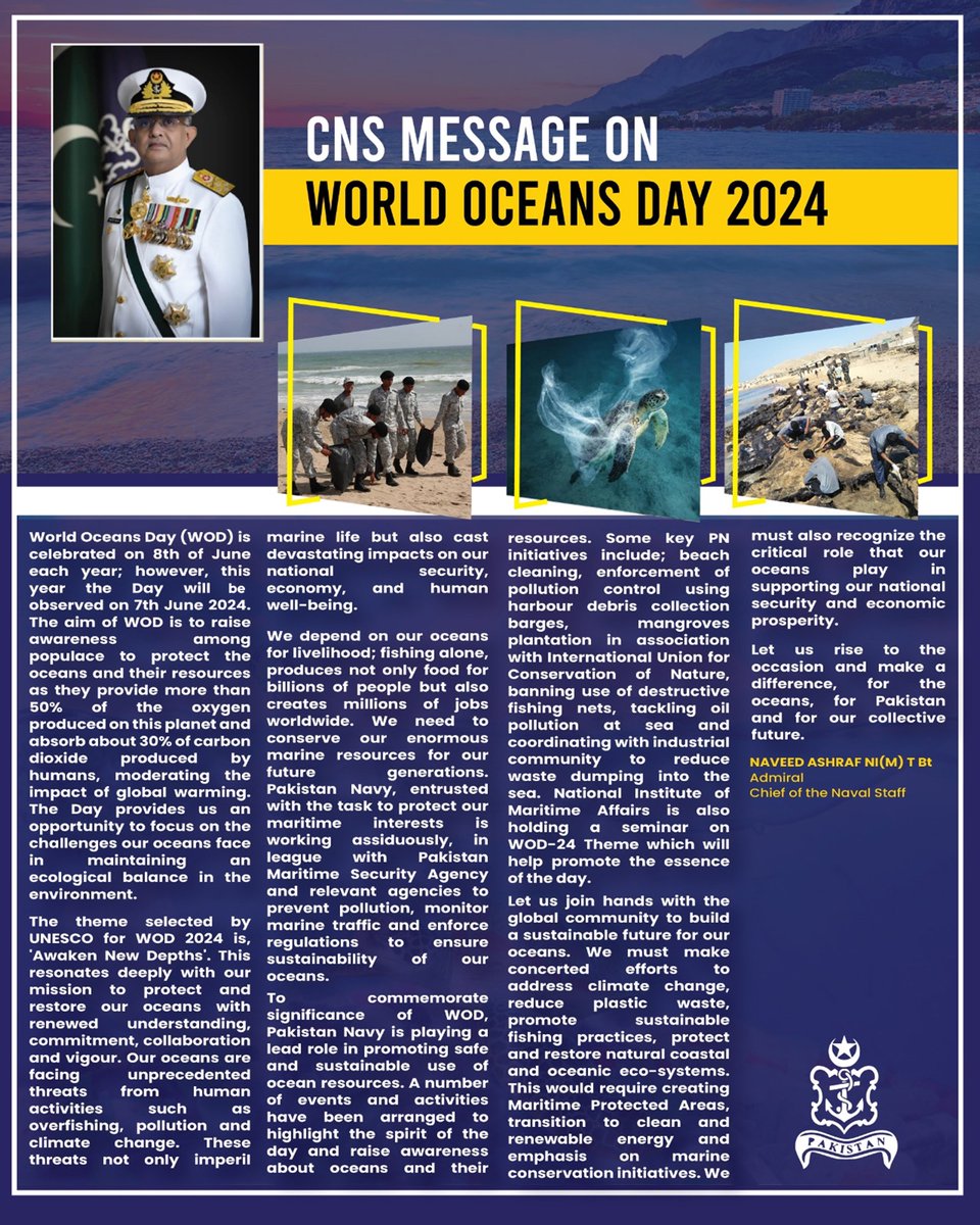 dgprPaknavy's tweet photo. CNS MESSAGE ON WORLD OCEANS DAY 2024
#WorldOceanDay
#WorldOceanDay2024
#DeepSeaMining
#WOD2024
#OurOceansOurFuture
#OceanLife
#LiveOcean
#SavetheOcean
#CleanTheBeach
#savetheplanet
#ecofriendly
#plasticpollution
#recycle
#savetheocean #marinelife #oceanlife https://t.co/O0dm3Nqo41