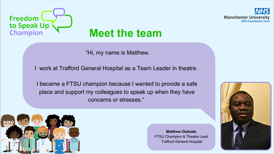 It's #FTSUFriday and today we're meeting Matthew, a FTSU Champion and Theatre Team Lead at <a href="/TraffordHosp/">Trafford Hospitals</a> (the first NHS Hospital!)
<a href="/MFTnhs/">MFT NHS</a> colleagues, search 'FTSU' on the intranet to meet more of our champions and info on how to join us!