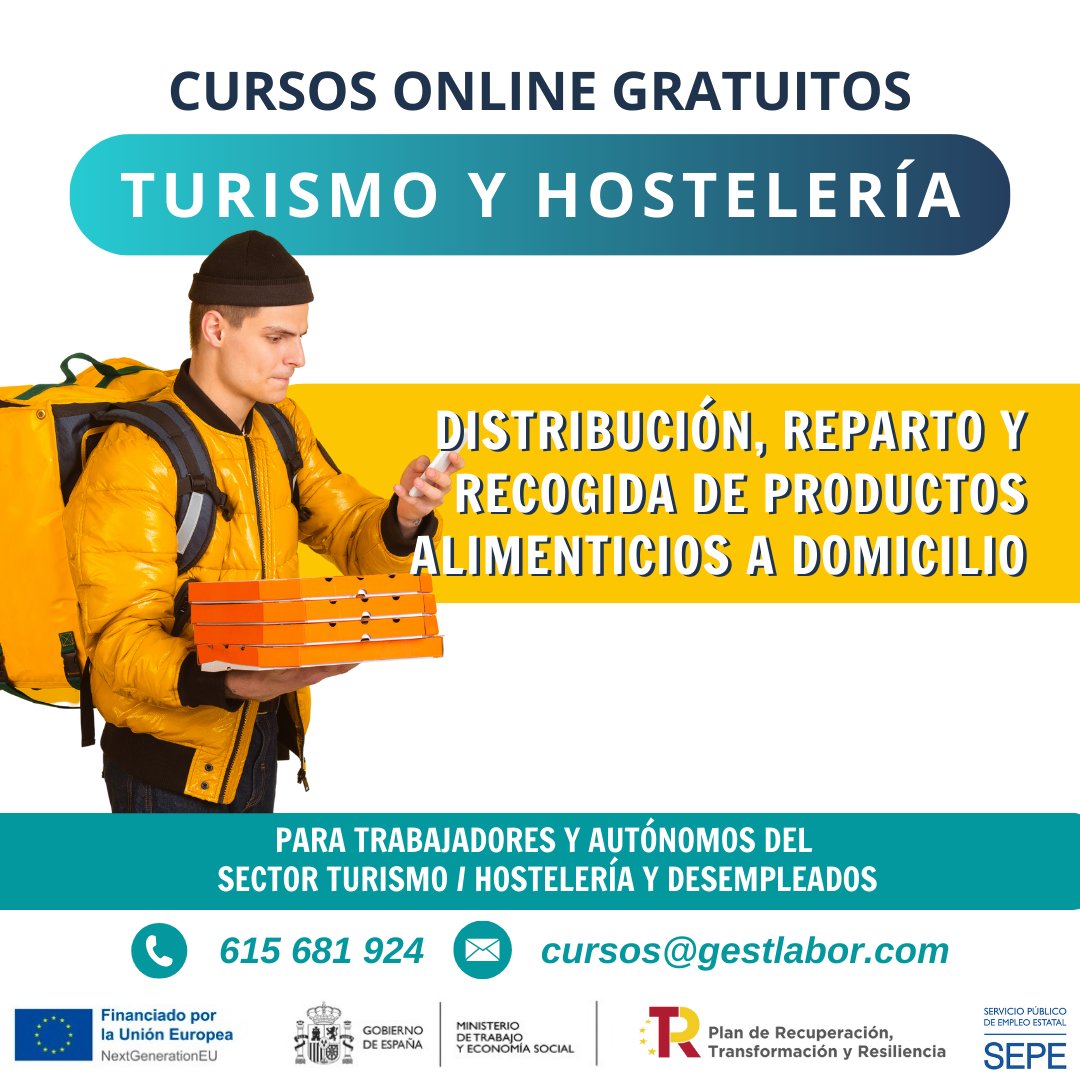 gestlabor's tweet image. 📦🍽️🚚 ¡Aprende a Distribuir Productos Alimenticios a Domicilio! 🏡🛒

⏰ Duración: 50 horas
💻 Acceso gratuito y totalmente en línea
🔗 ¡Inscríbete aquí!
Para más información, contáctanos: 📧 cursos@gestlabor.com
☎️ 615 681 924
 #RepartoADomicilio #CursosOnline