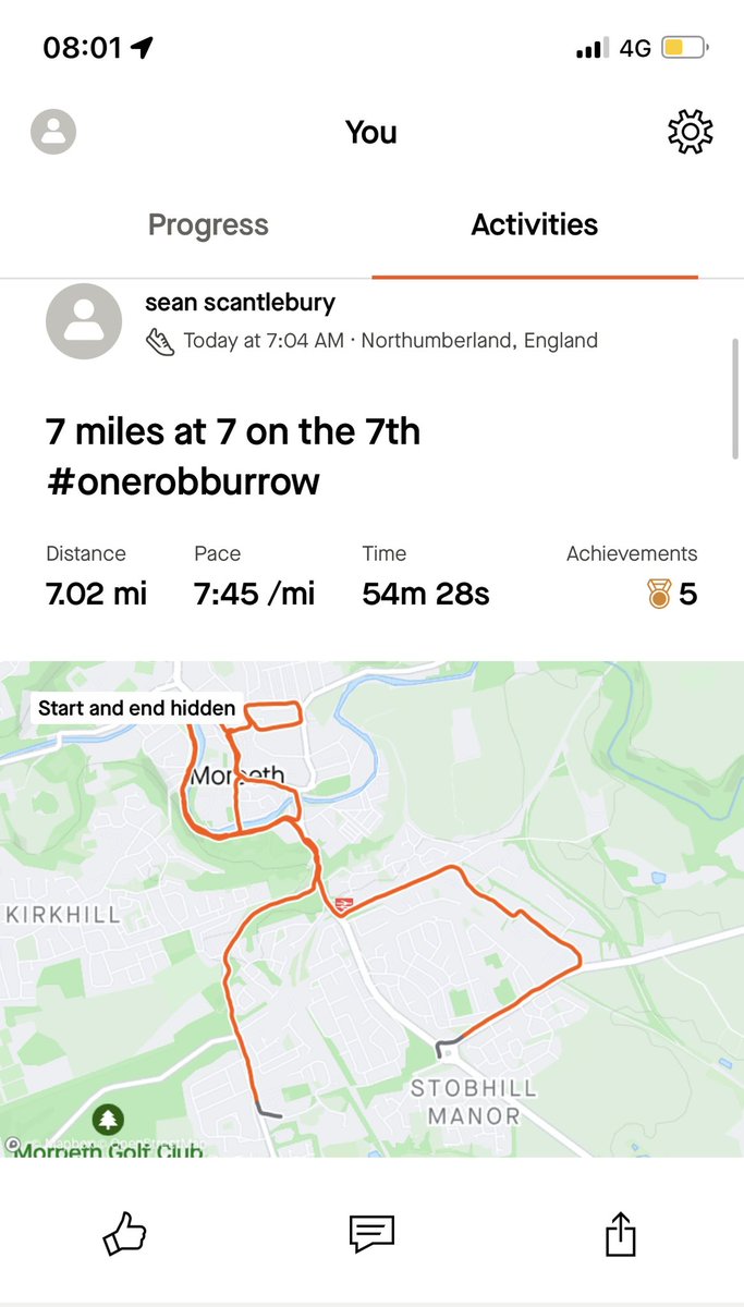 Not quite 7pm or the Rhinos route but 7 miles at 7am on the 7th to celebrate Rob Burrow and #GlobalRunningDay #OneRobBurrow #MNDawareness