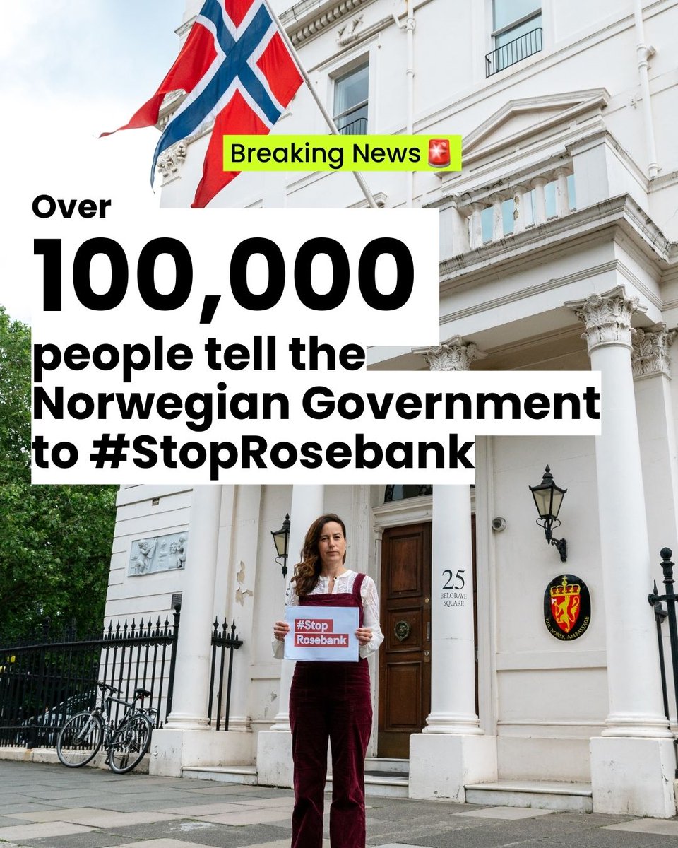 NEW: we’re outside the Norwegian Embassy bringing a petition signed by over 100,000 people to demand that the Norwegian Government #StopRosebank