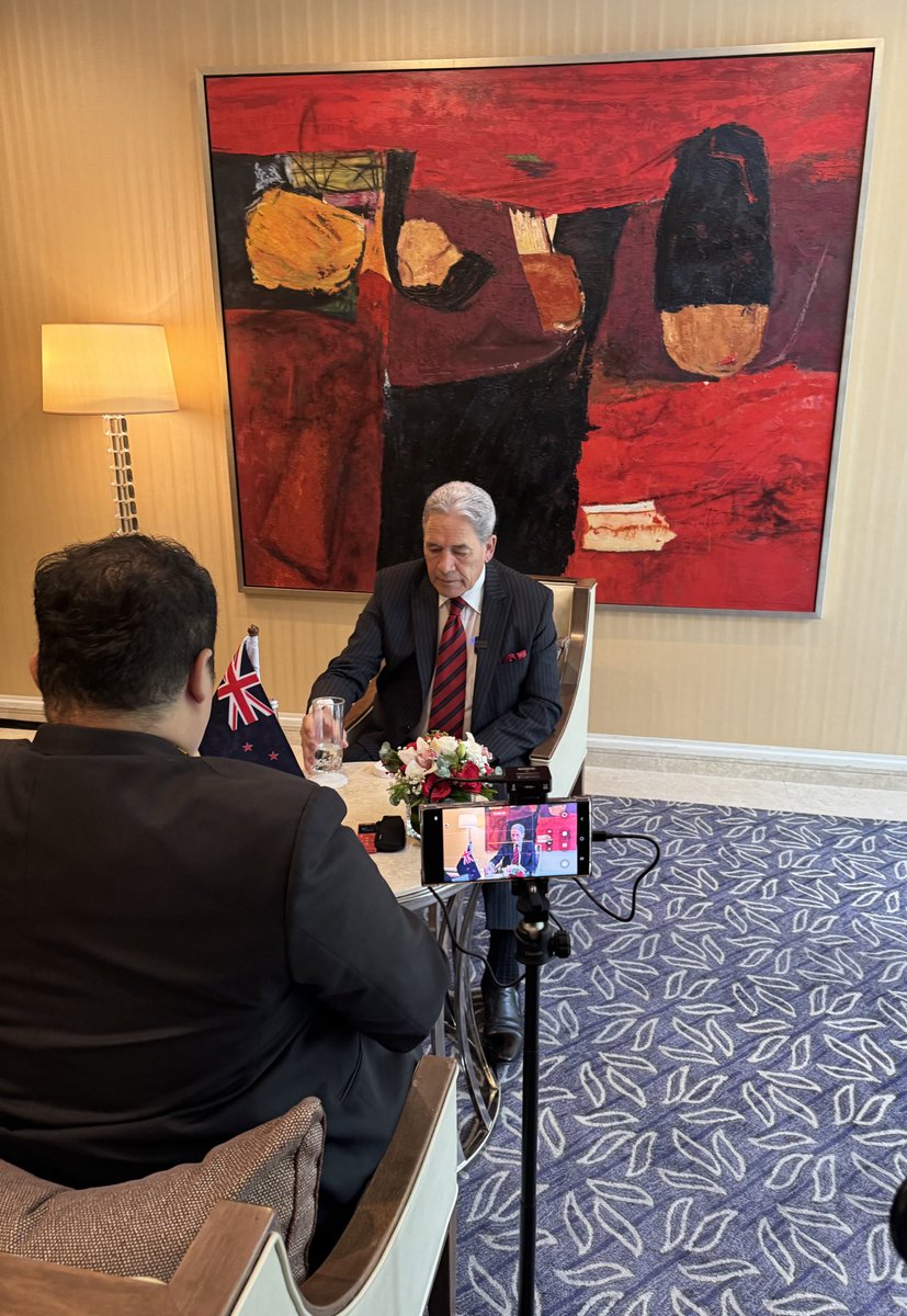 NewZealandMFA's tweet photo. The Minister undertakes interviews with two prominent Malaysian journalists: @keithkam of @BFMradio &amp; @imnormgoh of @NikkeiAsia. https://t.co/ZnTqdzQhmU