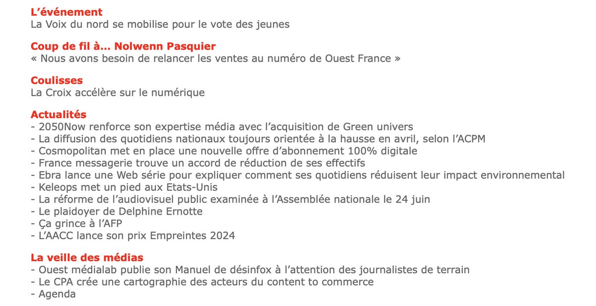 Clesdelapresse's tweet image. Au sommaire des @Clesdelapresse du jour @lavoixdunord @LaCroix @LaTribune @OuestFrance @2050_now @GreenUnivers @actufr @Cosmopolitan_fr @ACPMFrance @EBRApresse @keleops France messagerie @afpfr @Francetele @AACClive @ouestmedialab #presse #contenttocommerce
