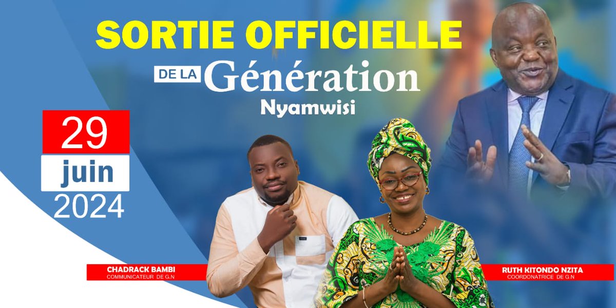 GuyYuma2's tweet photo. #RDC : #Génération Nyamwisi fera sa sortie officielle le 29 juin 2024 à Kinshasa. Une structure réunissant jeunes et vieux qui s'engagent dans la vulgarisation de valeurs républicaines du Mzee #Antipas Mbusa Nyamwisi. https://t.co/uurL1agWVY