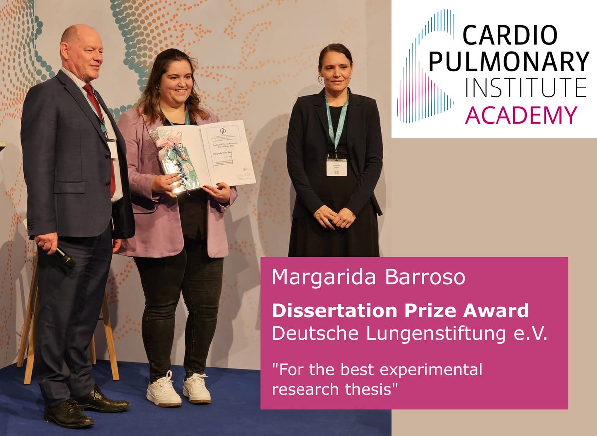 🎉 Congratulations to Margarida Barroso for winning the dissertation prize award of the Deutsche Lungenstiftung e.V. for the best experimental research thesis! 🏆 We're incredibly proud of you and your achievement! 🌟👏 #Congratulations #DissertationPrize

pulmonary-infections.com/dissertation-p…