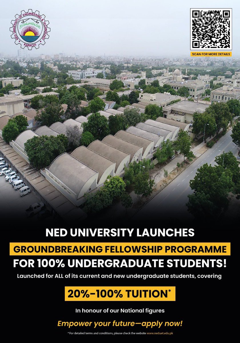 𝗡𝗘𝗗 𝗨𝗻𝗶𝘃𝗲𝗿𝘀𝗶𝘁𝘆 𝗹𝗮𝘂𝗻𝗰𝗵𝗲𝘀 𝗴𝗿𝗼𝘂𝗻𝗱𝗯𝗿𝗲𝗮𝗸𝗶𝗻𝗴 𝗙𝗲𝗹𝗹𝗼𝘄𝘀𝗵𝗶𝗽 𝗣𝗿𝗼𝗴𝗿𝗮𝗺𝗺𝗲 𝗳𝗼𝗿 𝟭𝟬𝟬% 𝗨𝗻𝗱𝗲𝗿𝗴𝗿𝗮𝗱𝘂𝗮𝘁𝗲 𝗦𝘁𝘂𝗱𝗲𝗻𝘁𝘀

For more information please visit:
𝗡𝗲𝘄 𝗔𝗱𝗺𝗶𝘀𝘀𝗶𝗼𝗻𝘀: lnkd.in/dv-RtWgH