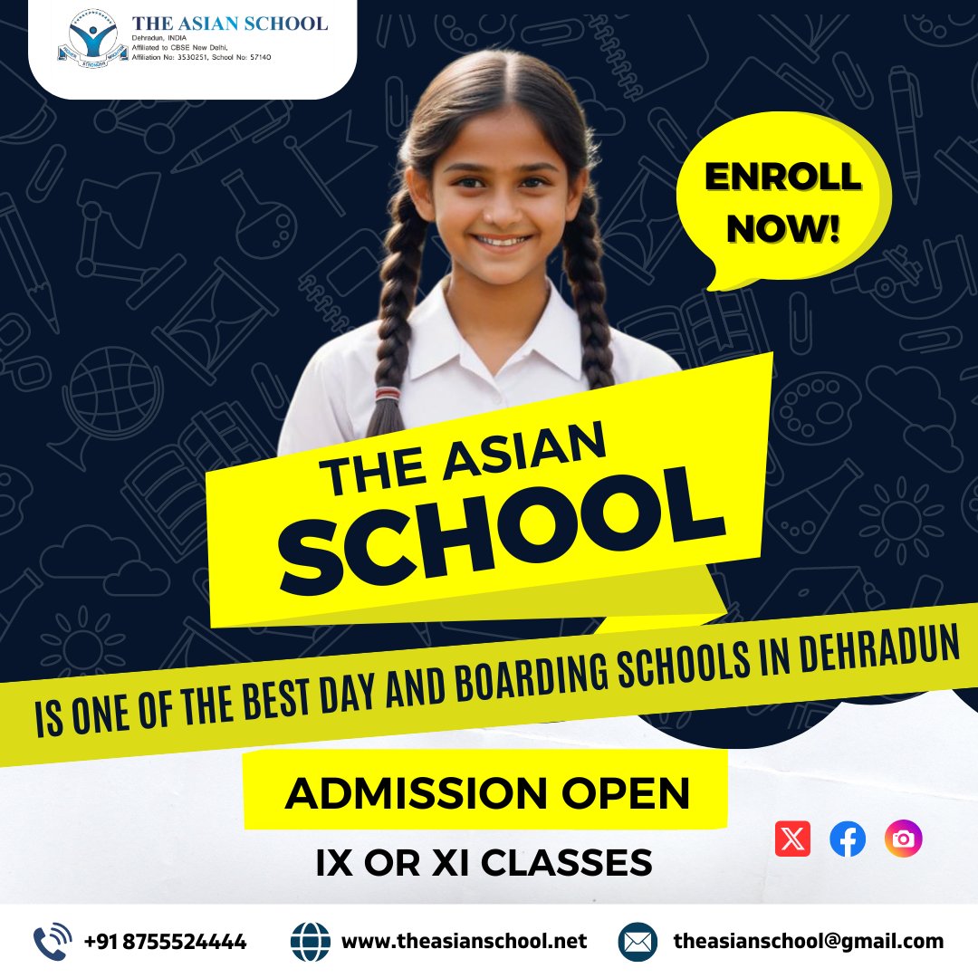 theasianschools's tweet photo. ENROLL NOW! The Asian School, a top day and boarding school in Dehradun, has open admissions for classes IX and XI.
🌐https://t.co/dwIMcRzJQn
#theasianschool #enrollnow #dehradunschools #bestboardingschool #topdayschool #admissionsopen #classix #classxi #educationexcellence https://t.co/9edwyvPmEP
