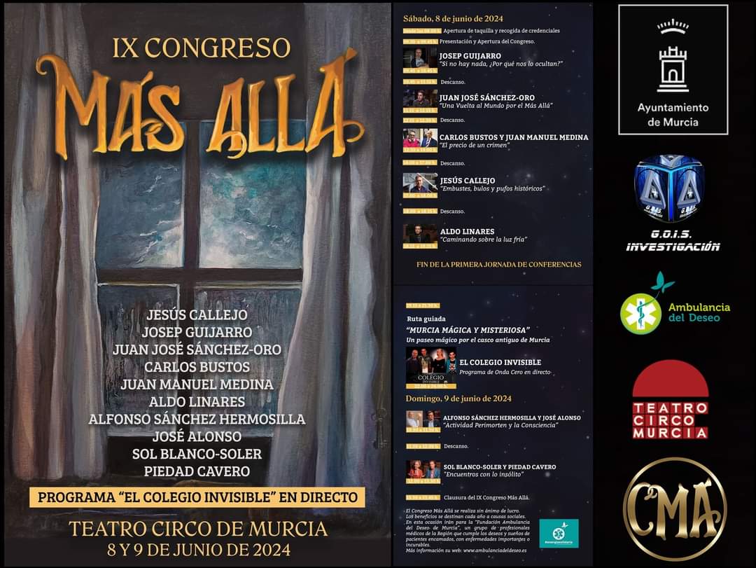 AntonioPeMar's tweet photo. ¡¡A  2 días del IX Congreso Más Allá, 2024!!
No perdáis la oportunidad de disfrutar de un fin de semana fantástico lleno de buena gente con granas de disfrutar del misterio. Con grandes ponentes, rutas mágicas y el programa “El Colegio Invisible” en directo. https://t.co/JT0xTPRJLj