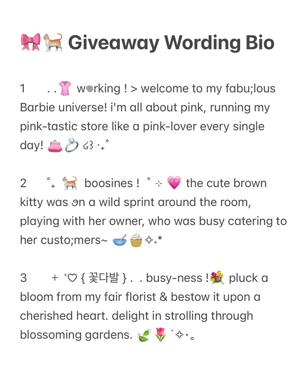 kyeomieyo's tweet image. Giveaway biography for BA ! 🐈💗

aurora mau bagiin 10 wording bio secara gratis alias FREE yang sudah disponsori sama anon cantik! 🧁🎀

Rules : 
- repost &amp;amp; like postingan ini
- DM nomor yang kalian mau jam 17.00 WIB, boleh test dm dulu yaa, pasang alarm guys ! 

#zonauang