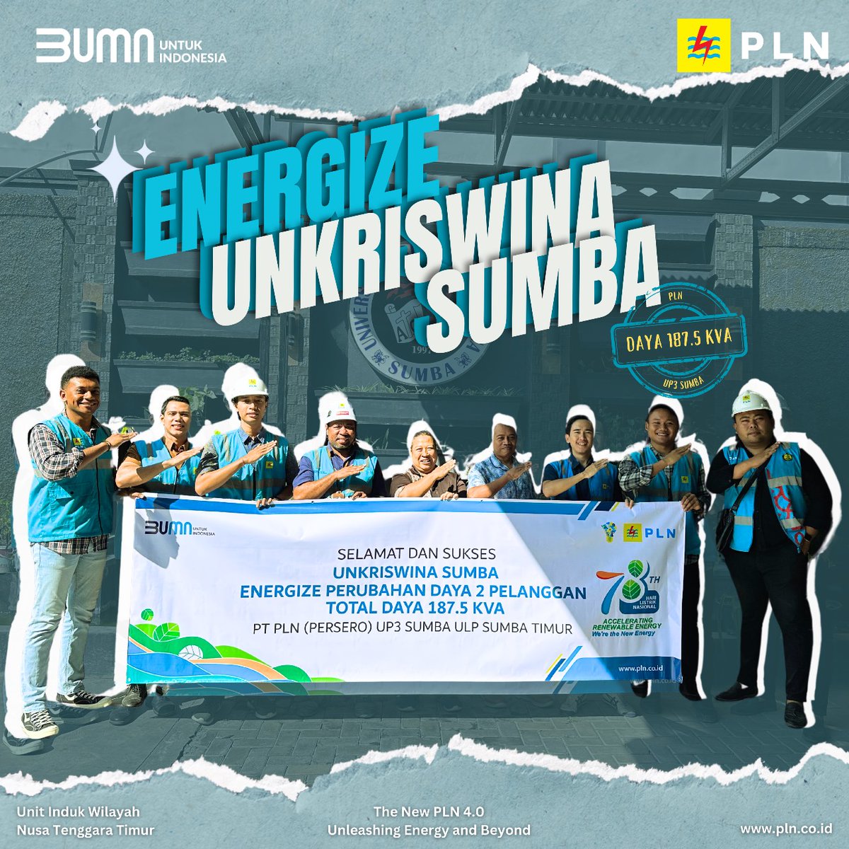 pln_ntt's tweet image. Hai Electrizen,

#UP3 Sumba
Dukung Kegiatan Operasional Akademik, PLN Lakukan Energize Perubahan Daya 2 Pelanggan Universitan Kristen Wira Wacana Sumba”

PT PLN (Persero) UP3 Sumba telah melaksanakan program energize atau perubahan daya listrik untuk 2 pelanggan..