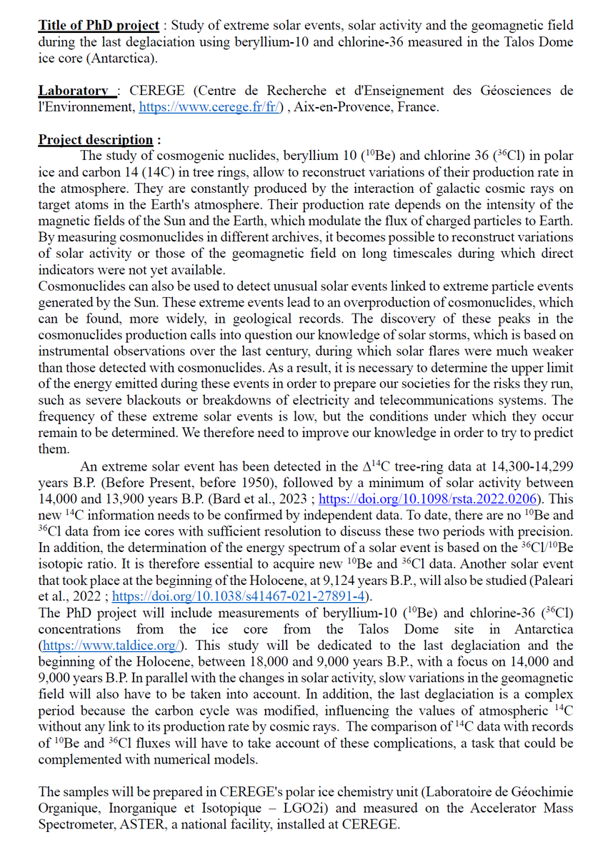 AlexisLamothe11's tweet photo. 🚨 PhD offer alert 🚨

☀   Are you interested in cosmogenic nuclides to reconstruct the past evolution of the Earth's magnetic field?

⚗ Are you a chemist with knowledge and interest in Earth sciences?

🦚 Are you looking to live in south of France? https://t.co/hcYPtCjDtC