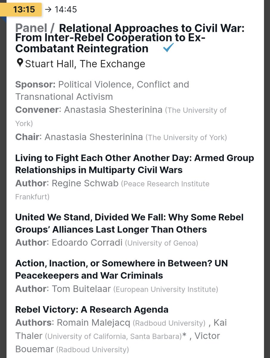 Interested in relational approaches to #civilwar? Don't miss our #BISA2024 panel! <a href="/CivilWarPaths/">Civil War Paths</a> Fellows &amp; friends will present on inter-rebel relations <a href="/reginesonja/">Regine Schwab @reginesonja.bsky.social</a> <a href="/CorradiEdoardo/">Edoardo Corradi</a>, armed group labeling by third parties <a href="/Buitelaartom/">Tom Buitelaar</a> &amp; rebel victor orders <a href="/afghanopoly/">Romain Malejacq afghanopoly.bsky.social</a> <a href="/VBouemar/">Victor Bouemar Dinocheau</a>