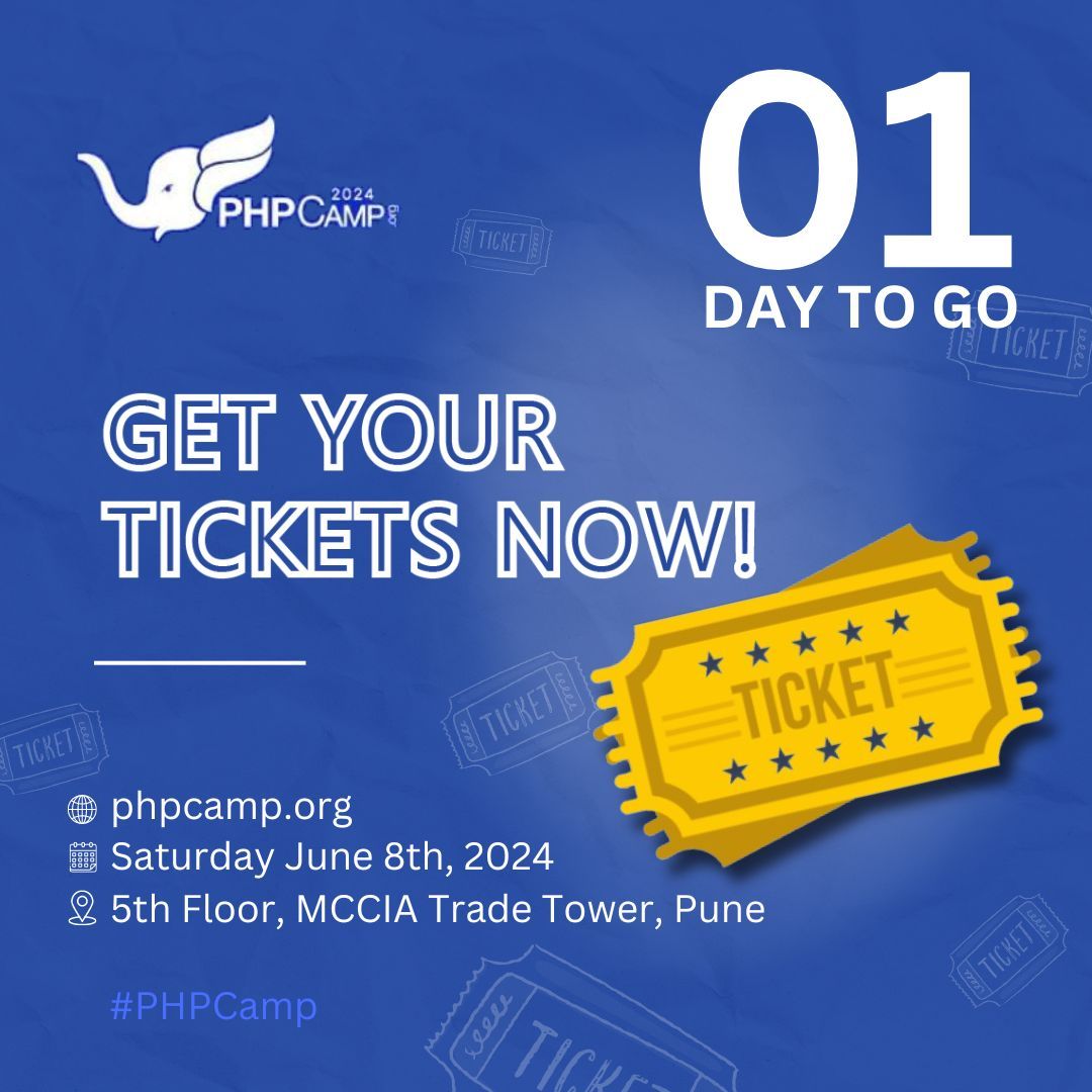 phpcampers's tweet photo. A day to go for The Biggest PHP (Un)conference in India happening this 8th June 2024 at Puneπ€©
Get your tickets nowπ
π https://t.co/7PZ0CbBpLJ
#phpcamp #unconference #india #pune #punecity #bestoftheday #viral #conference #phpdevelopment #phpagency #phpprogramming # https://t.co/EyJnK29XqF