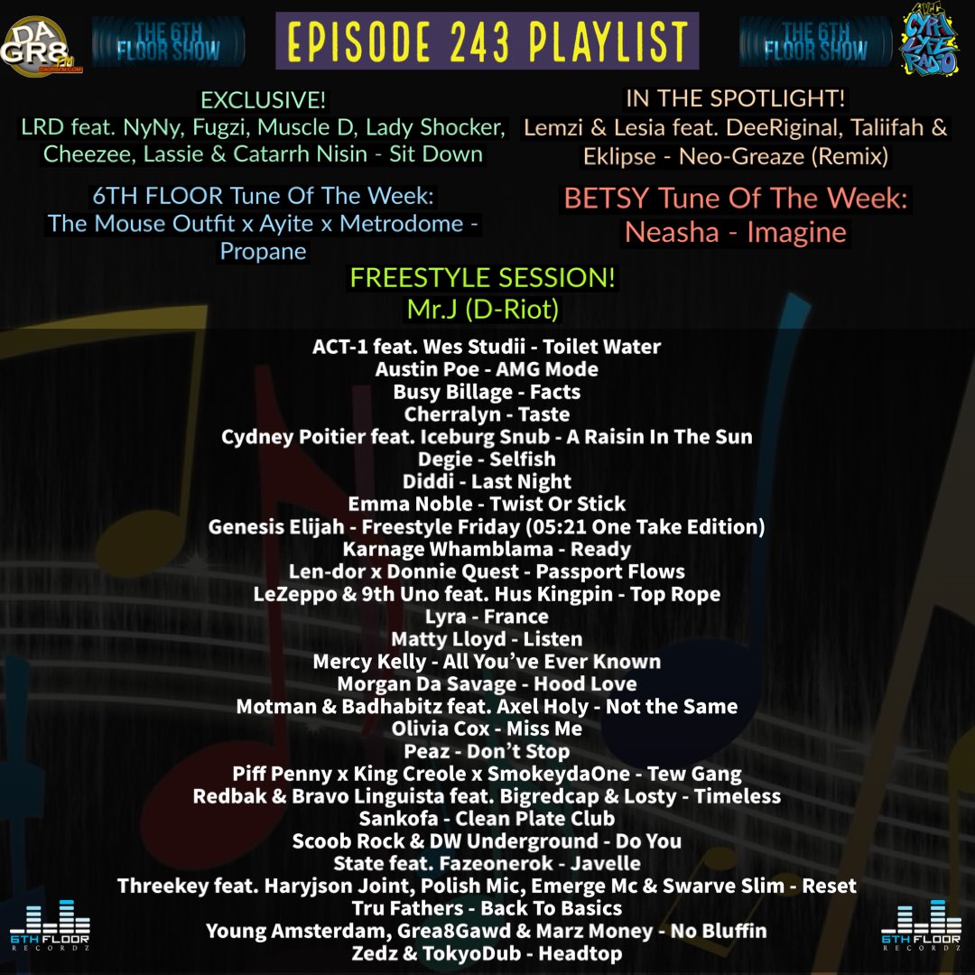 Episode 243 #ComingSoon 11/06/24 #The6thFloorShow

<a href="/lrdproducer/">LRD</a> <a href="/NyNy_artist/">NyNy_artist</a> <a href="/SummonFugzi/">FUGZI</a> <a href="/ladyshocker/">Lady Shocker #general</a> <a href="/OfficialCheezee/">Cheezee</a> <a href="/Muscle_D2000/">MUSCLE D (ScareDem)</a> <a href="/CatarrhNisin/">𝗖𝗮𝘁𝗮𝗿𝗿𝗵 𝗡𝗶𝘀𝗶𝗻</a> <a href="/lemziartist/">LEMZI aka Leki Lemz 🎶</a> <a href="/DeeRiginal/">DeeRiginal</a> <a href="/Taliifah_ldn/">.𝐓𝐀𝐋𝐈𝐈𝐅𝐀𝐇💜👁️💎✨</a> <a href="/mreklipse/">BIG FARDA EK #DuskTillDawn OUT NOW</a> <a href="/AustinPoe23/">Austin Poe 🏁</a> <a href="/CherralynMusic/">CherralynMusic</a>