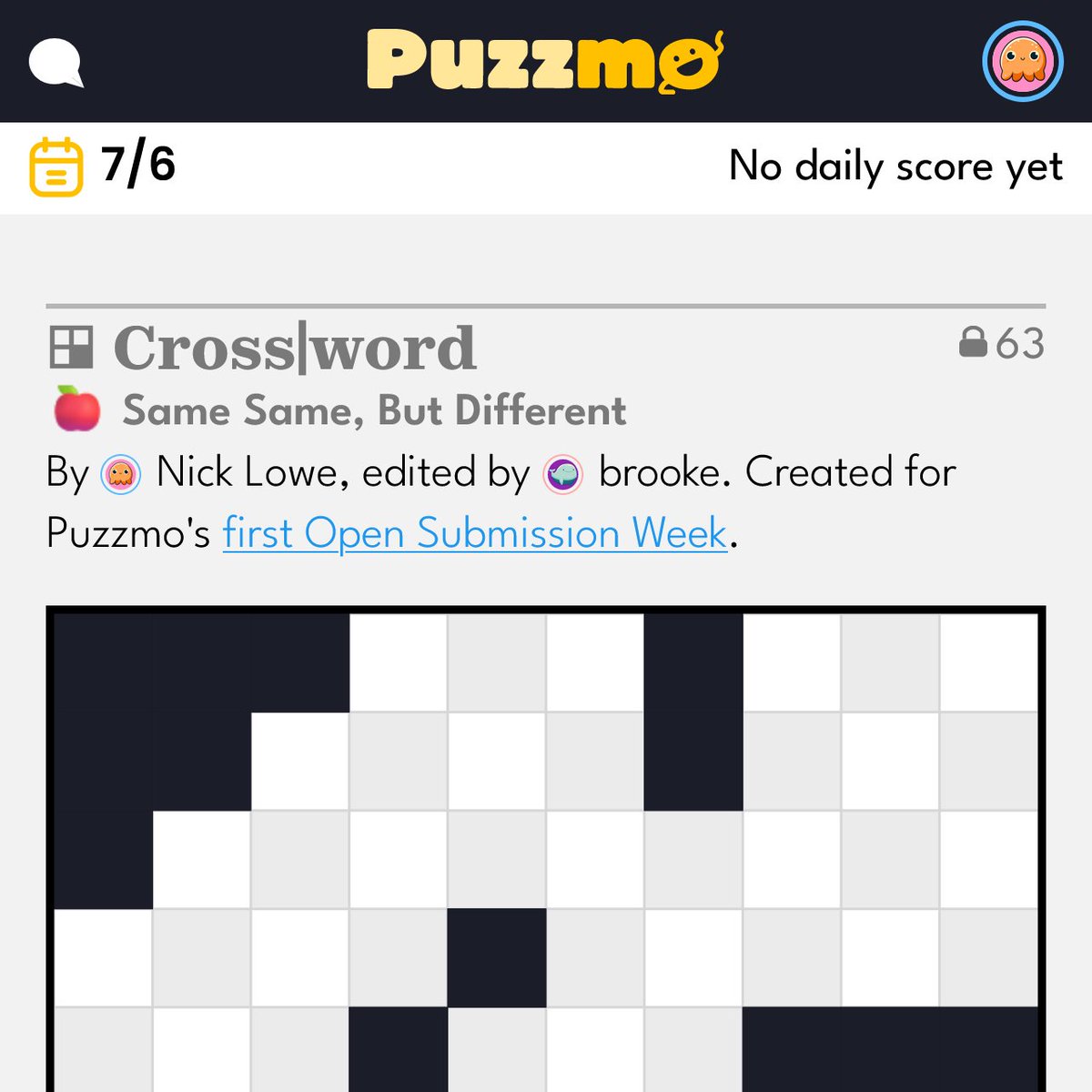 nickograms's tweet image. My first published crossword puzzle is the daily Cross|word over at @puzzmotoday! Thanks @xandraladee for being a fantastic editor!😊#puzzmo