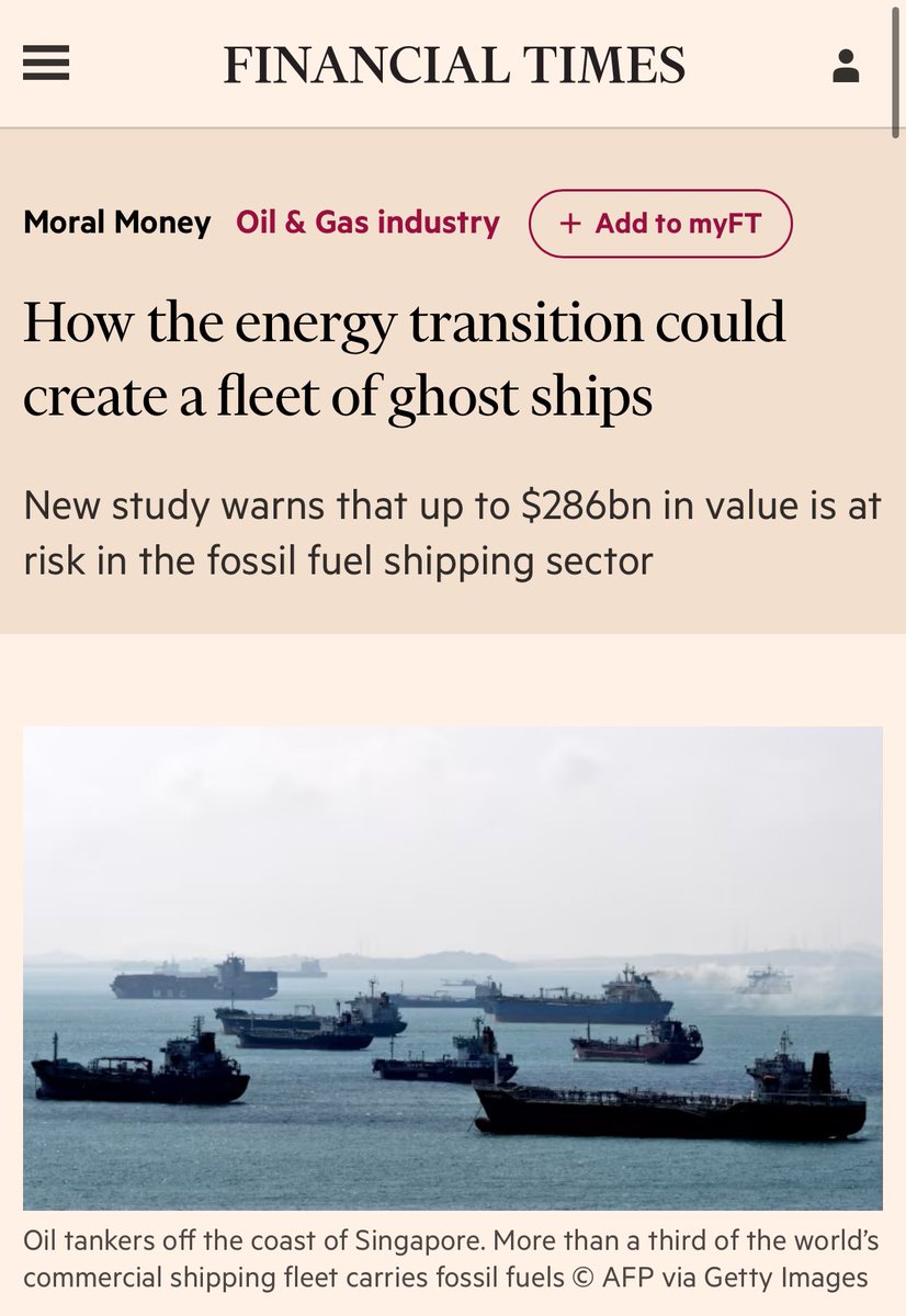 More than a third of the world’s commercial shipping capacity carries fossil fuels, including:

🛢️13,000 oil tankers, 
🚢3,000 LNG/LPG tankers
🪨 2,500 bulk carriers transporting coal

A large proportion of the world’s shipping fleet are ghost ships in the making, even if their