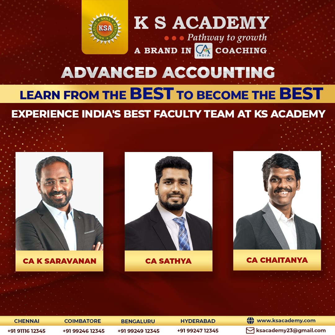 ksacademyca's tweet image. Mind-Blowing Classes for CA Intermediate May-2025 will commence from August month!

Get ready to experience High-Class CA Coaching from Highly Eminent and Experienced Faculty Members!

Register now; ksacademy.co.in

#caintermediateclasses #caintermediate #ksacademy