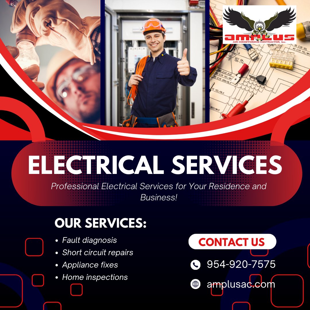Amplusair's tweet photo. Empowering homes and businesses with reliable electrical solutions. Let us light up your space!

#ElectricalServices #HVACSolutions #FloridaLiving #ComfortEverySeason #TopNotchServices #ElectricalServices #StayCool #HomeComfort #FloridaHVAC #ExpertTechnicians #CallNow https://t.co/8EGeHYrvL0