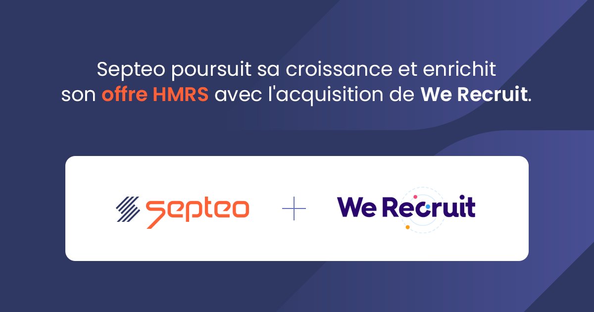 [#PressRelease] Septeo, éditeur de logiciels de référence en Europe, enrichit son offre #HMRS avec l'acquisition de We Recruit.

✅ Cette acquisition stratégique permettra de passer un nouveau cap en termes de performance.

septeo.com/fr/presse/sept…

#RH #recrutement #ATS