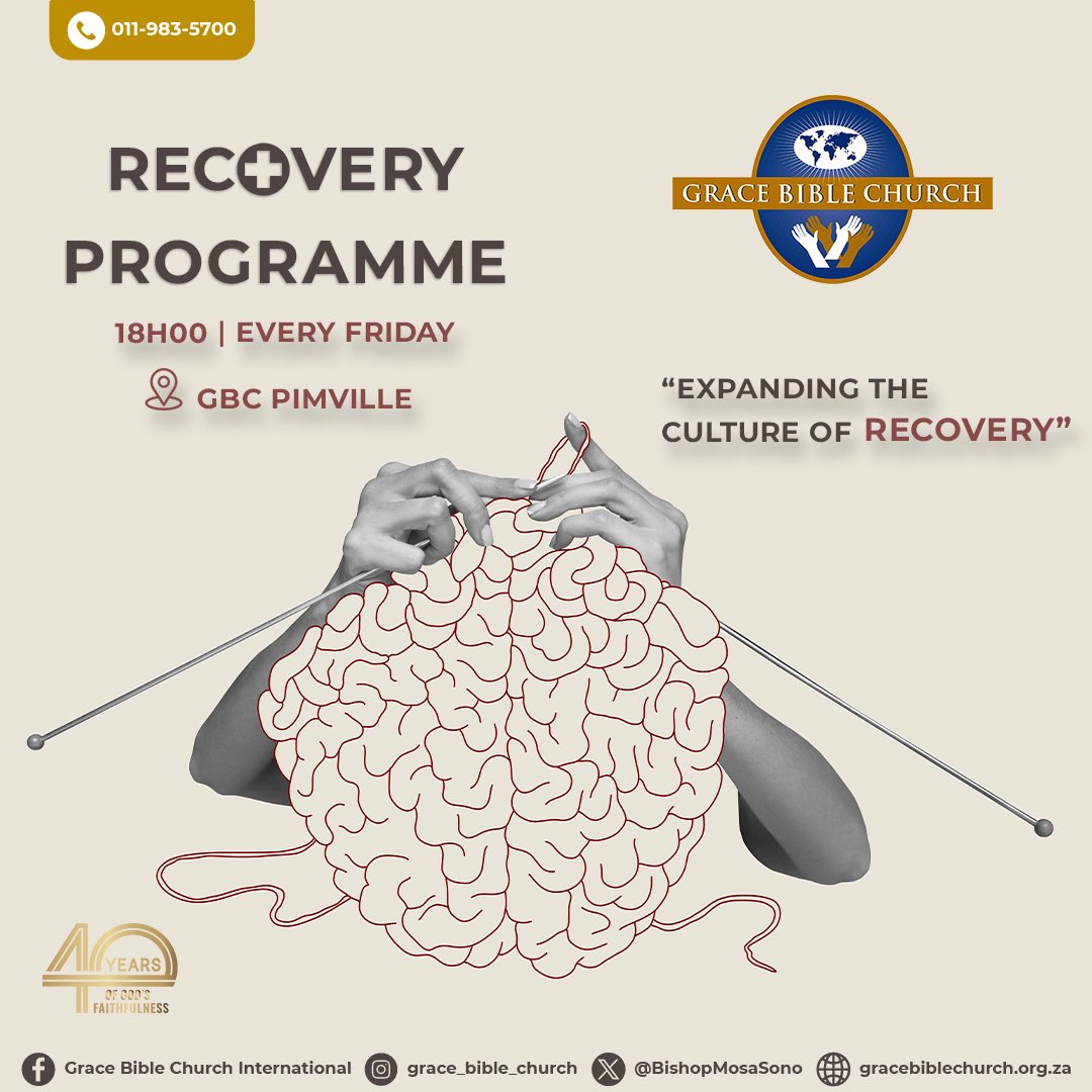 GBC_intl's tweet image. “Prosper and be in good health” - 3 John 1:3
Venture into a journey of restoration and healing through our recovery programme specially catered for you.
Meet us tonight from 18:00 at Grace Bible Church Pimville, Soweto.
#RecoveryProgramme
#ProjectExodus
