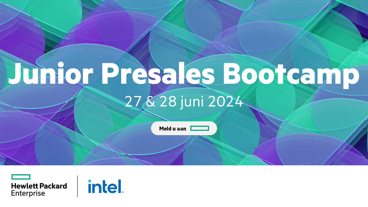 HPE_NL's tweet photo. 🚀Kom naar het gratis HPE Junior Presales Bootcamp op 27-28 juni. Deze 2-daagse training (incl. overnachting), verzorgd door LAI, is ideaal voor beginnende presales medewerkers en sales professionals die willen overstappen naar presales.

Meer info? Vraag uw HPE-contactpersoon! https://t.co/LZMB3nCZpW
