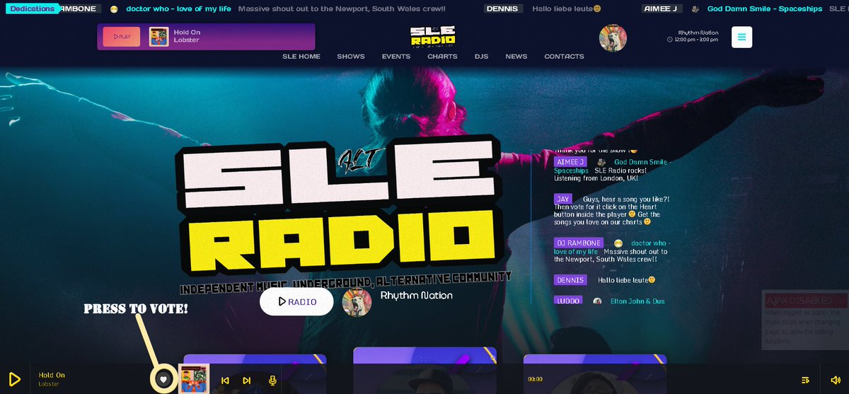 Vote on SLERADIO now for the songs you love and show the Independent Artists some love!

See on the webpage screenshot the circle around the heart… That's how to vote on SLE - RADIO

Give it a go now :)

#sleradio #music #radio

(All votes are used to create the weekly charts).