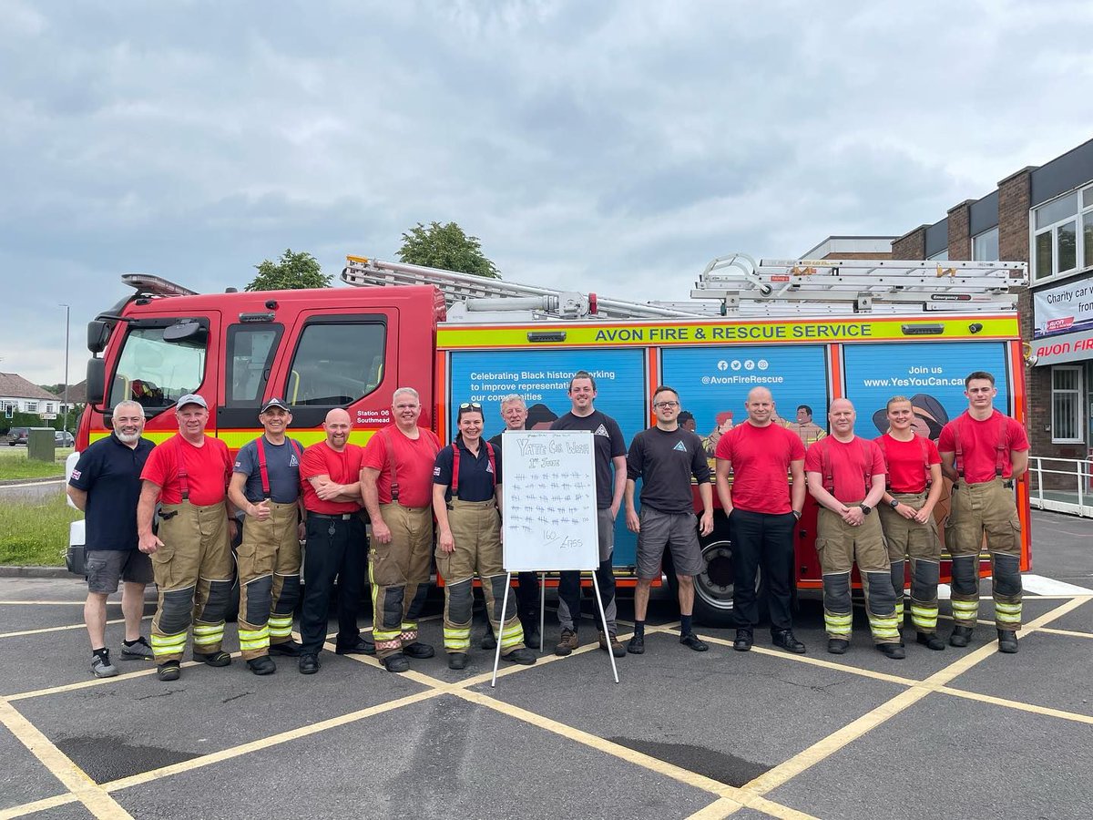 AvonFireRescue's tweet image. 🏆As #VolunteersWeek draws to a close, we want to recognise our own staff who dedicate their time to volunteering for important causes in our community.

📸Pictured: Crews after a car wash at Yate fire station.