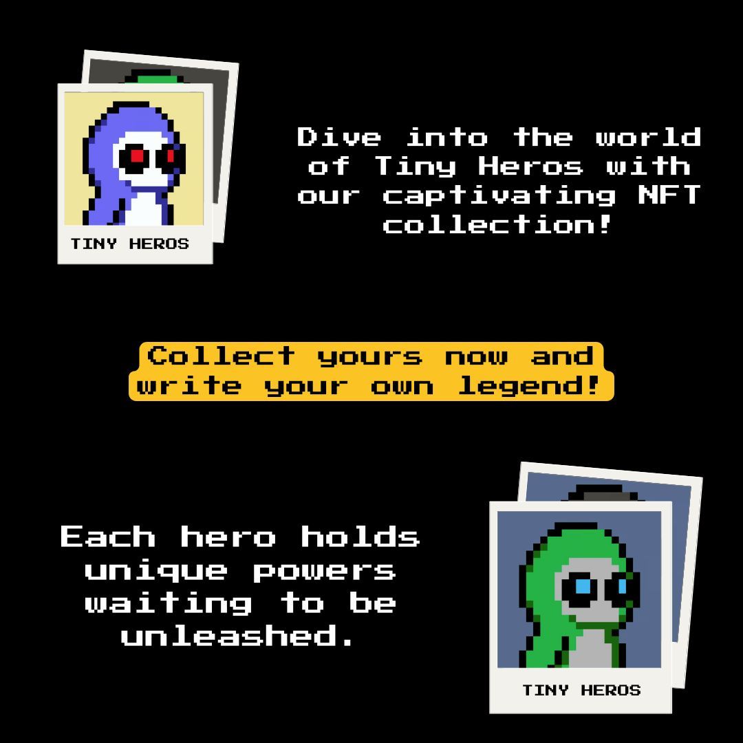 ## ⚔️ Discover Tiny Heros NFTs Capabilities!

Each one unlocks epic adventures and special abilities.

Discover $TINY NFTs special abilities now: buff.ly/3Kutx1w

#NFT #TinyHeros #Collectibles
