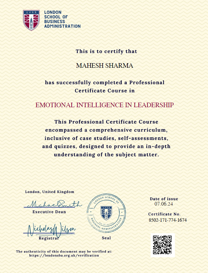 16 Years Deep, and the Journey in Emotional Intelligence Continues!

Recently, I completed the specialized course "Emotional Intelligence in Leadership" from the "London School of Business Administration". It wasn't just a refresher; it was an energizing deep dive.